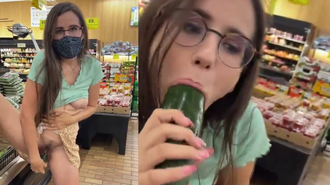 My girlfriend masturbates with a cucumber from the supermarket