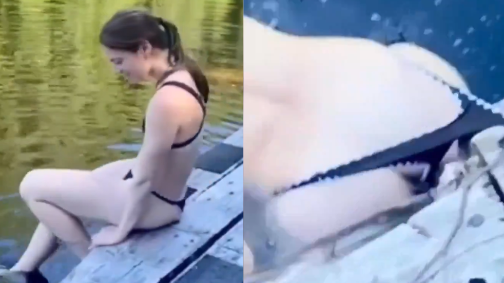 A girlswimsuit gets stuck