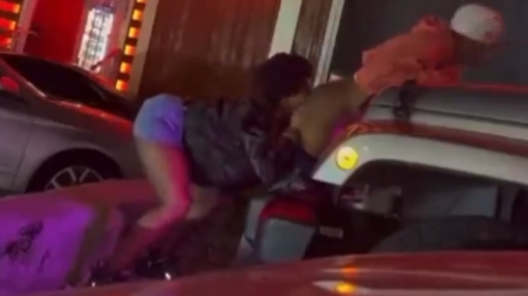 Whore eats the client’s ass outside club