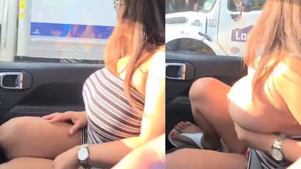 My wife shows her huge tits to a trucker