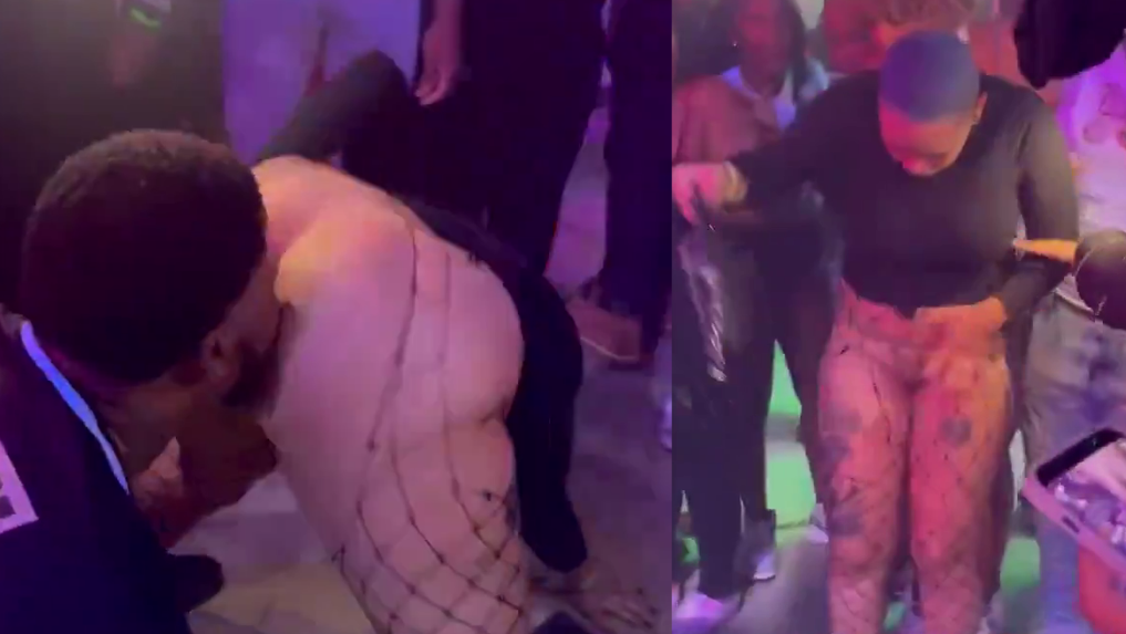 He eats a whore ass in the middle of the nightclub while everyone else watches