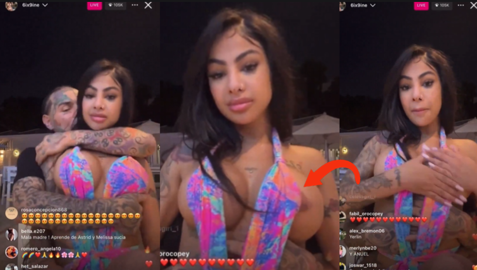 6ix9ine’s girlfriend had a nip slip on instagram live