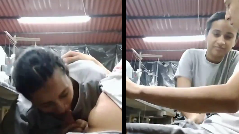 Bengali female worker gives blowjob to her coworker in factory