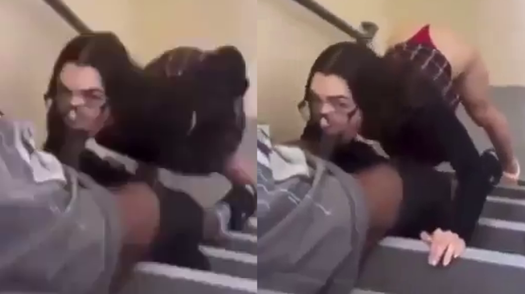 Schoolgirl sucks black student’s cock on college stairs