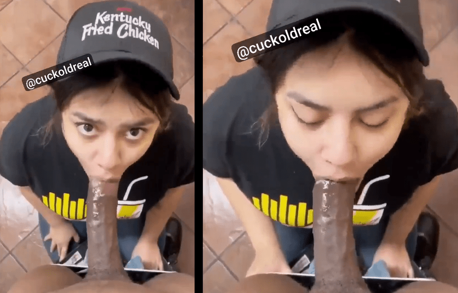 Kentucky Fried Chicken employee blowjob black cock in the kitchen