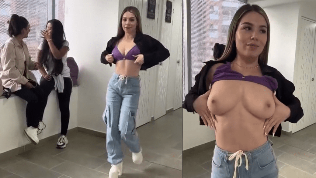 Cute exhibitionist girl at college