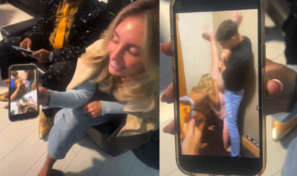 Bonnie Blue sucks fat guy’s cock while doing a handstand