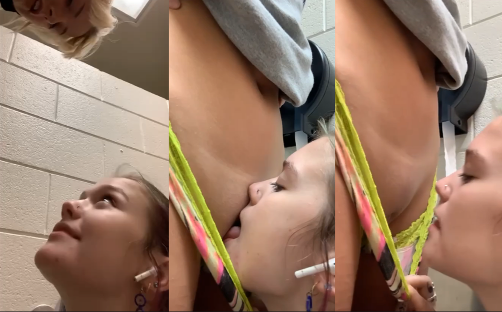 Lesbian eats pussy in public toilets