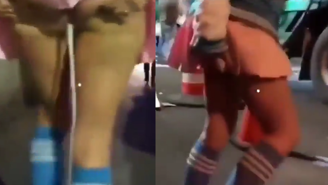 Woman leaks cream from her pussy on the street