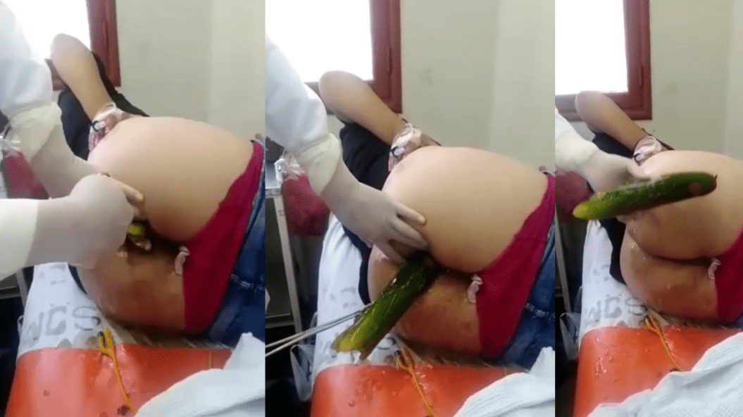 A cucumber gets stuck in his ass