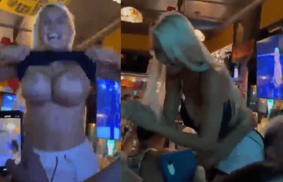 A busty blonde shows off her tits for Argentina’s victory