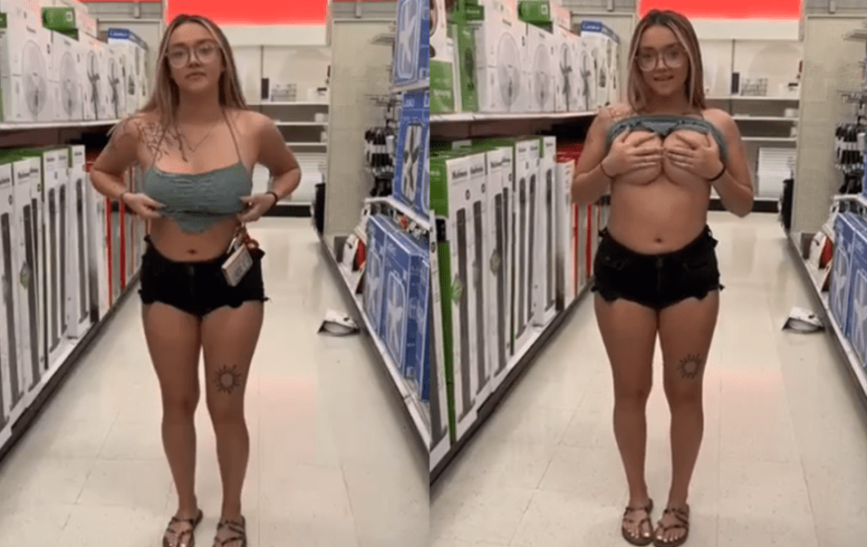 Honey puts down her phone and shows her tits to her fans