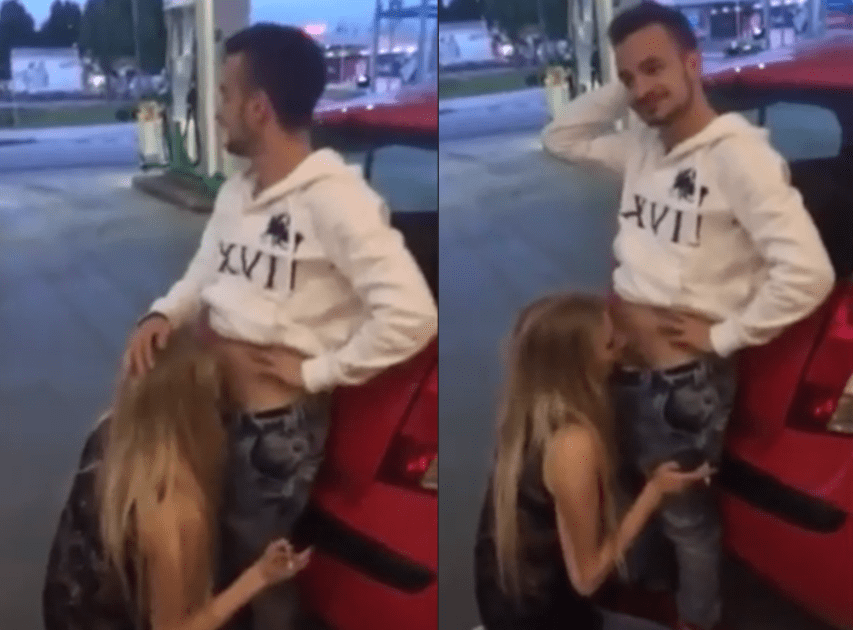 While I’m refueling my car, my girlfriend gives me a blowjob