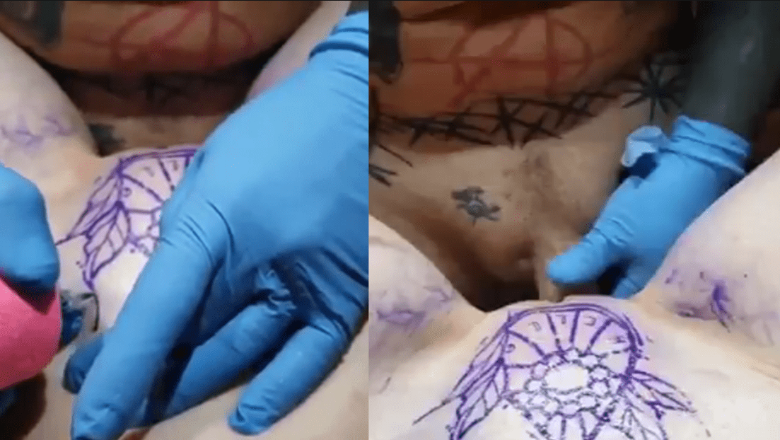 Tattooing client’s pussy while fucking