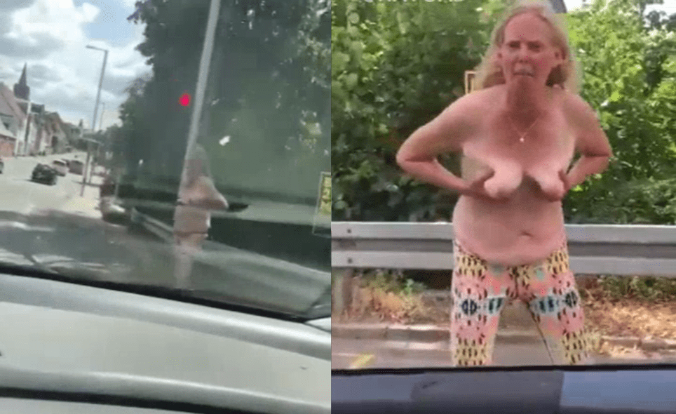An old woman shows me her tits on the road