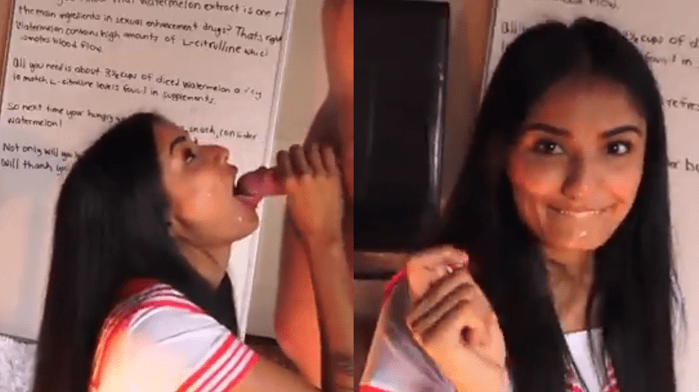 The cheerleader has sex with the teacher to pass the exam