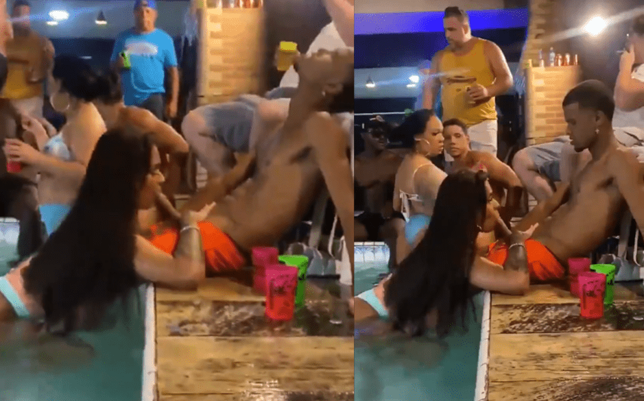 Blowjob in the pool during a private party