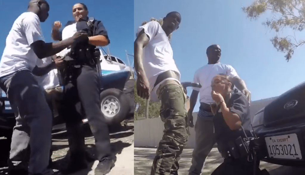 Two police officers are abused by a black gang in Los Angeles
