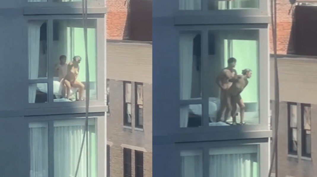 An exhibitionist couple in New York